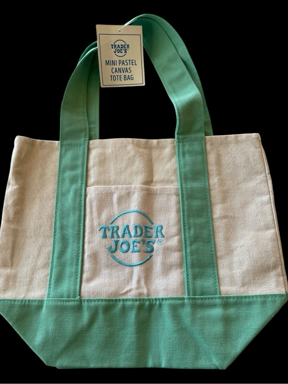 Trader Joe’s Mini Pastel Canvas Tote Bag Green Reusable NWT Rare
